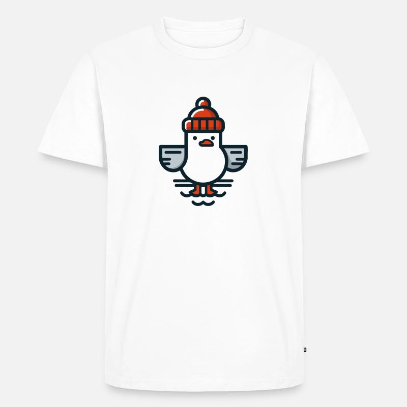 Nordsee Moin Möwe mit Beanie Mütze T-Shirt - Männer Premium Bio T-Shirt - Weiß