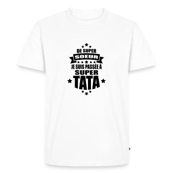 de super soeur je suis passée à super tata - T-shirt Premium bio Homme - blanc - Devant - Nico (187cm)