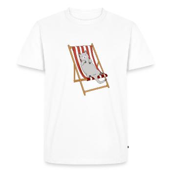Lazy cat in beach chair - Men's Premium Organic T-Shirt - white - Front - Nico (187cm)