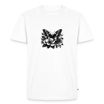 Butterfly and flowers as tattoo artwork - Men's Premium Organic T-Shirt - white - Front - Nico (187cm)