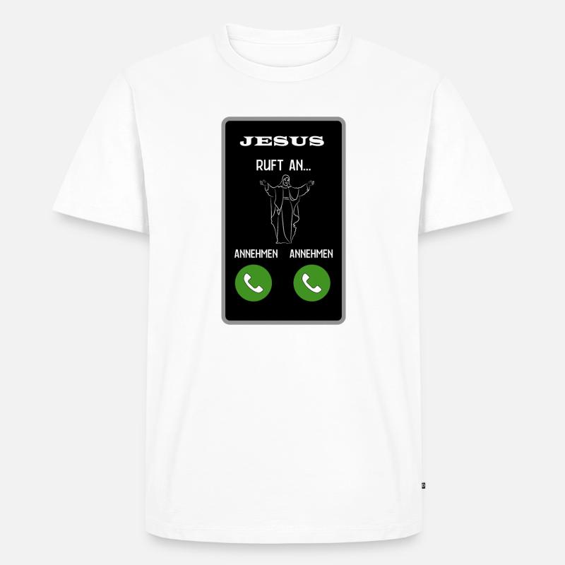 Jesus ruft an - Männer Premium Bio T-Shirt - Weiß