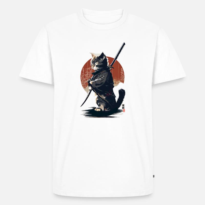 Kawaii Neko Samurai : Katzen-Samurai - Männer Premium Bio T-Shirt - Weiß