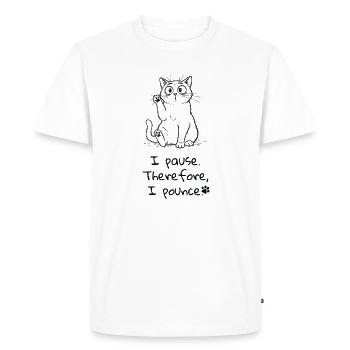 Pause & Pounce - Cat Lover Tee - Men's Premium Organic T-Shirt - white - Front - Nico (187cm)