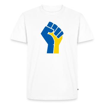 ABLE WITH UKRAINE/SUPPORT UKRAINE Statement - Men's Premium Organic T-Shirt - white - Front - Nico (187cm)