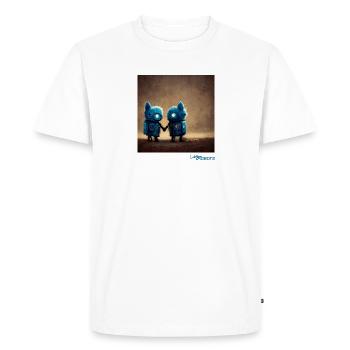 Two cute blue robots holding hands - Men's Premium Organic T-Shirt - white - Front - Nico (187cm)