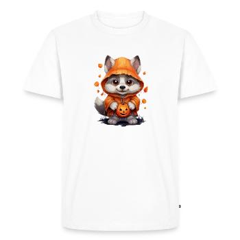Mignon loup d’Halloween avec lanternes de citrouille - T-shirt Premium bio Homme - blanc - Devant - Nico (187cm)