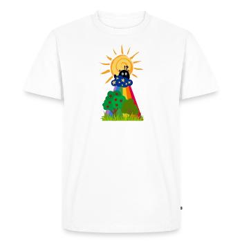 Le chat surpris dans les nuages - T-shirt Premium bio Homme - blanc - Devant - Nico (187cm)