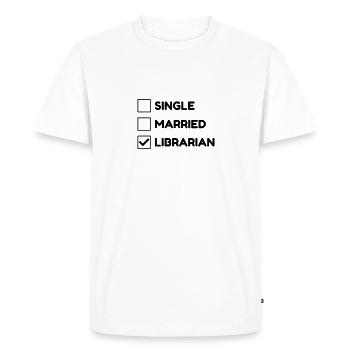 Bibliothèque / Bibliothécaire / Travail / Métier / - T-shirt Premium bio Homme - blanc - Devant - Nico (187cm)