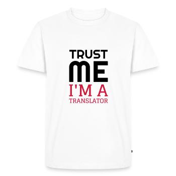 traducteur / traduction / traductrice / traduire - T-shirt Premium bio Homme - blanc - Devant - Nico (187cm)