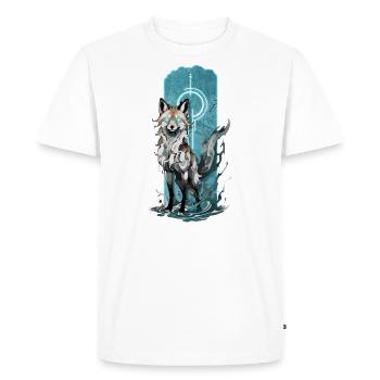 Ethereal Fox Spirit: Mystical Blue Flame Fox - Men's Premium Organic T-Shirt - white - Front - Nico (187cm)