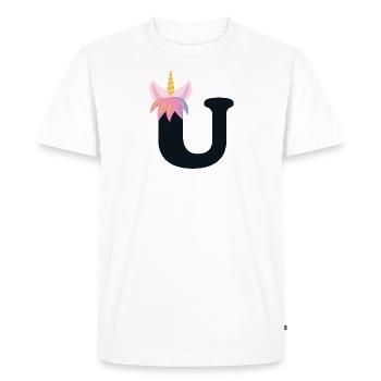 Licorne lettre arc-en-ciel Style « U » | Être unique - T-shirt Premium bio Homme - blanc - Devant - Nico (187cm)