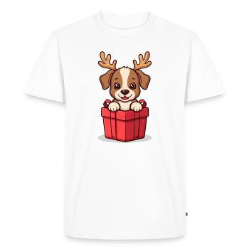 Surprise Pup - Chien en cadeau de Noël - T-shirt Premium bio Homme - blanc - Devant - Nico (187cm)