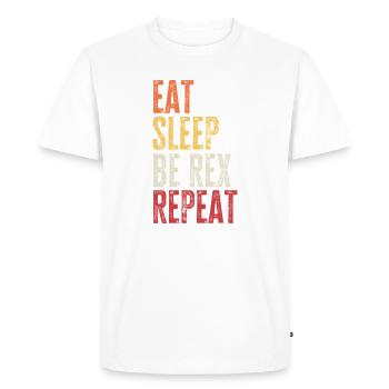 Mange, dors, sois Rex, répète le nom rétro - T-shirt Premium bio Homme - blanc - Devant - Nico (187cm)