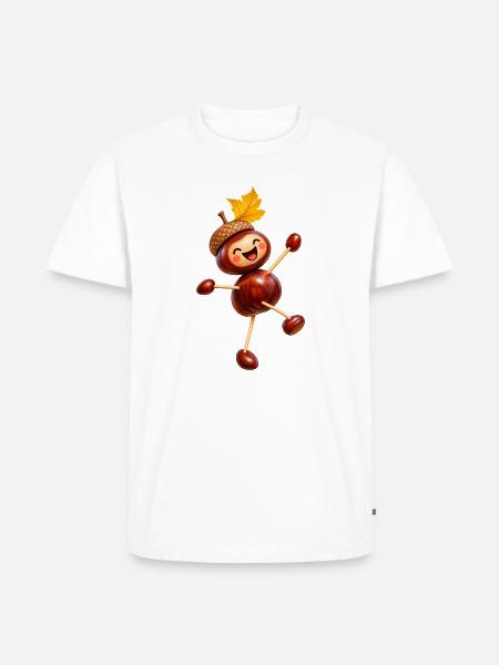 Fröhliche Kastanienfigur mit Eichelhut  - Männer Premium Bio T-Shirt - Weiß