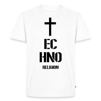Techno - Musique techno - Techno religion - T-shirt Premium bio Homme - blanc - Devant - Nico (187cm)