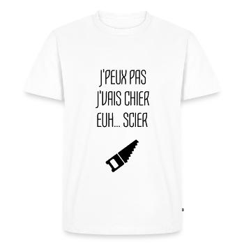 Humour Chier Scier Menuisier Menuiserie Bois - T-shirt Premium bio Homme - blanc - Devant - Nico (187cm)