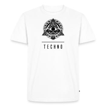 the EYE of TECHNO - Maya rave pyramid - Men's Premium Organic T-Shirt - white - Front - Nico (187cm)