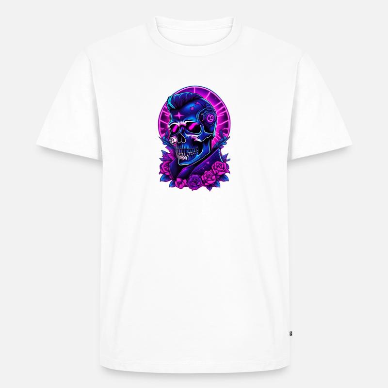 Neon Gothic Skull mit Kopfhörern - Männer Premium Bio T-Shirt - Weiß