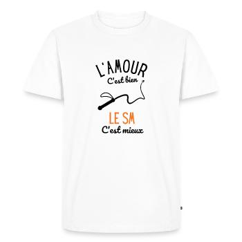 L'amour c'est bien le SM c'est mieux - T-shirt Premium bio Homme - blanc - Devant - Nico (187cm)