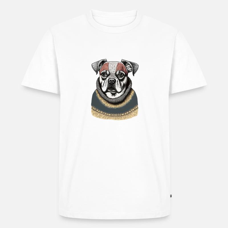 Hund mit Pullover - Männer Premium Bio T-Shirt - Weiß