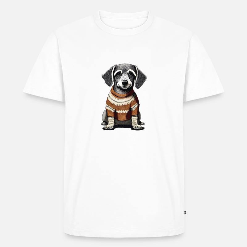 Hund mit Pullover - Männer Premium Bio T-Shirt - Weiß