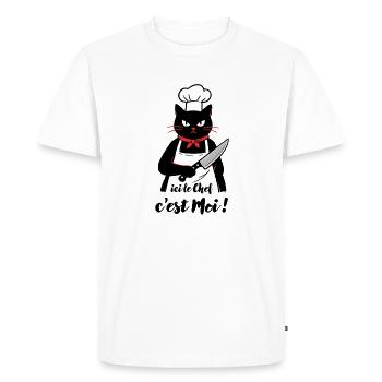 Chat Noir cuisinier, ici le chef c'est moi ! - T-shirt Premium bio Homme - blanc - Devant - Nico (187cm)