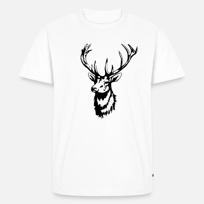 HIRSCH - HIRSCHKOPF - HIRSCHGEWEIH - Männer Premium Bio T-Shirt - Weiß