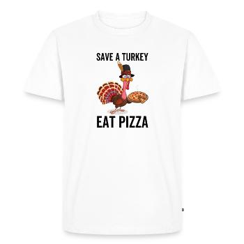 Sauver une dinde Mangez une pizza - T-shirt Premium bio Homme - blanc - Devant - Nico (187cm)