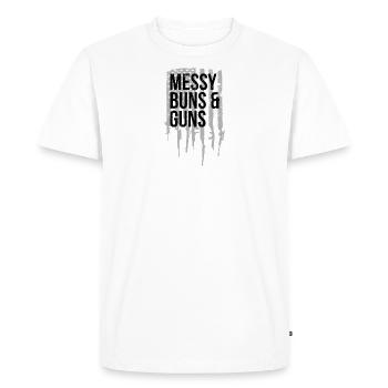 Messy Buns & Guns - Pro Gun US Flag Guns for women - Men's Premium Organic T-Shirt - white - Front - Nico (187cm)