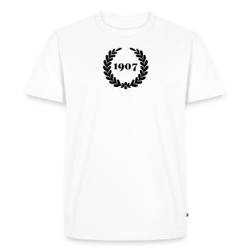 Drôle d’anniversaire depuis 1907 - T-shirt Premium bio Homme - blanc - Devant - Nico (187cm)