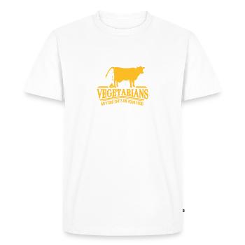 Vegetarians - my food shits on your food - T-shirt Premium bio Homme - blanc - Devant - Nico (187cm)