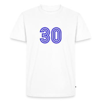 30. 30 ANS. 30e ANNIVERSAIRE. ANNIVERSAIRE 30 ANS. - T-shirt Premium bio Homme - blanc - Devant - Nico (187cm)