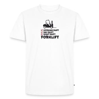 Morning Shift, Day Shift, Night Shift Forklift - - Men's Premium Organic T-Shirt - white - Front - Nico (187cm)