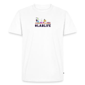Lablife - experiment - Men's Premium Organic T-Shirt - white - Front - Nico (187cm)