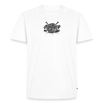 Le tricot est ma consolation, mon sanctuaire - Tricot - T-shirt Premium bio Homme - blanc - Devant - Nico (187cm)
