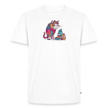 Cat Miaw sneaking with stolen item - Men's Premium Organic T-Shirt - white - Front - Nico (187cm)