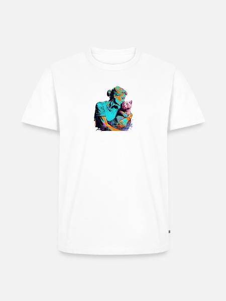 women and cat - Männer Premium Bio T-Shirt - Weiß