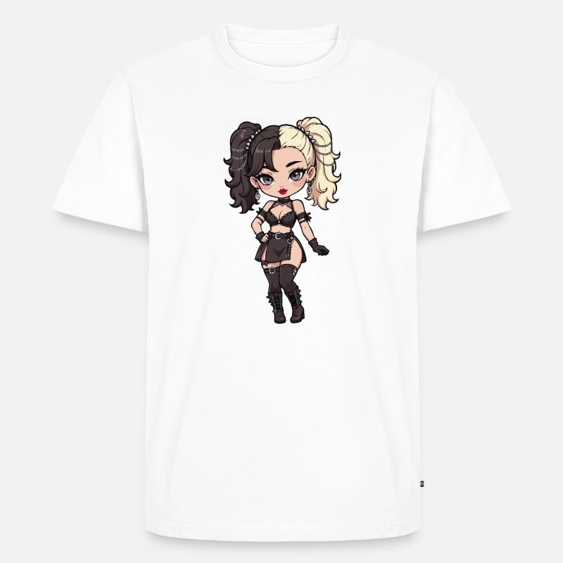 Gotische Chibi-Diva mit zweifarbigem Haar - Männer Premium Bio T-Shirt - Weiß