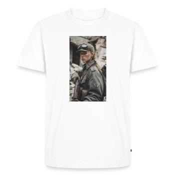 Héroïne de guerre au look militaire de boue - T-shirt Premium bio Homme - blanc - Devant - Nico (187cm)
