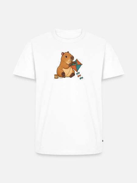 Capybara baut einen Papierdrachen - Männer Premium Bio T-Shirt - Weiß