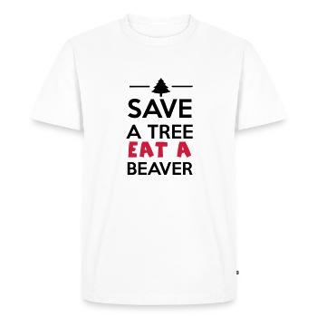 Forest and Animal - Save a Tree eat a Beaver - Men's Premium Organic T-Shirt - white - Front - Nico (187cm)