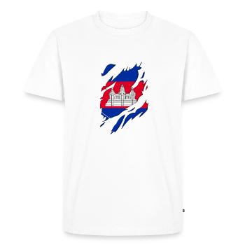 Motif déchiré du drapeau du Cambodge - T-shirt Premium bio Homme - blanc - Devant - Nico (187cm)