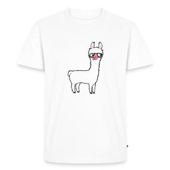 Llama Nerd Geek Lunettes à monture de corne Smart Funny Grimace - T-shirt Premium bio Homme - blanc - Devant - Nico (187cm)