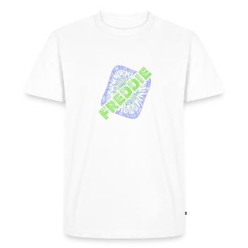 Surname First name Freddie - Men's Premium Organic T-Shirt - white - Front - Nico (187cm)