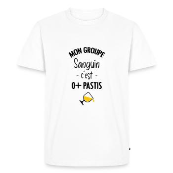 Mon groupe sanguin c'est O+ Pastis - T-shirt Premium bio Homme - blanc - Devant - Nico (187cm)