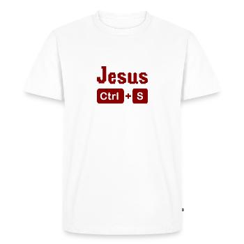 Jesus saves Ctrl+S - Men's Premium Organic T-Shirt - white - Front - Nico (187cm)