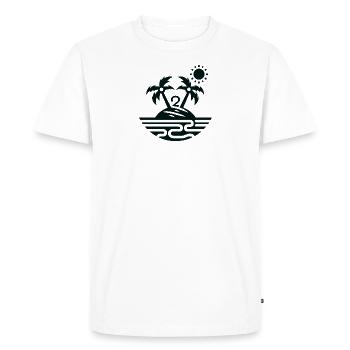 Île avec 2 palmiers - T-shirt Premium bio Homme - blanc - Devant - Nico (187cm)