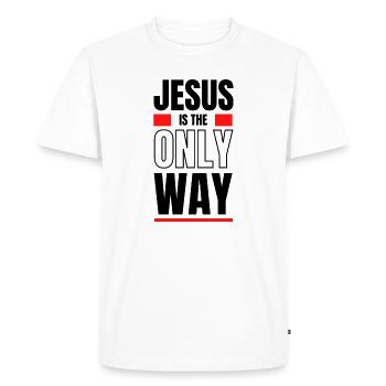 Red Minimalism: Contrast Blocks - Men's Premium Organic T-Shirt - white - Front - Nico (187cm)