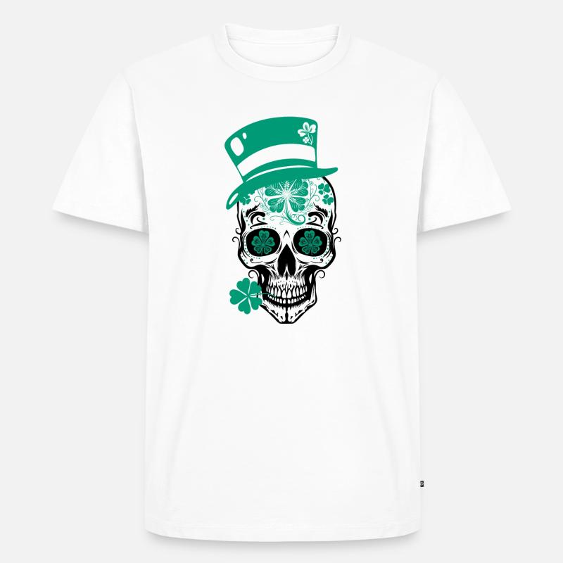 Sugar Skull Totenschädel St Patricks Day - Männer Premium Bio T-Shirt - Weiß