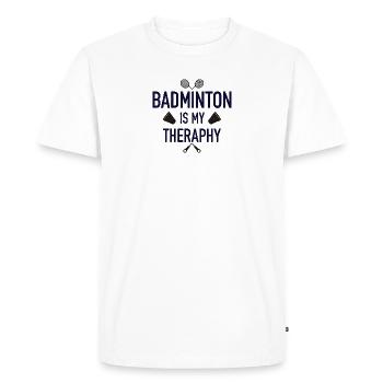 Le badminton est ma thérapie - T-shirt Premium bio Homme - blanc - Devant - Nico (187cm)